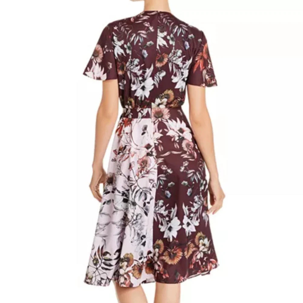 Ted Baker Floral Midi Dress in Burgundy and White - Picture 2 of 6